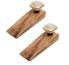 2 Pieces Mustard Square Ceramic Wooden Door Stopper